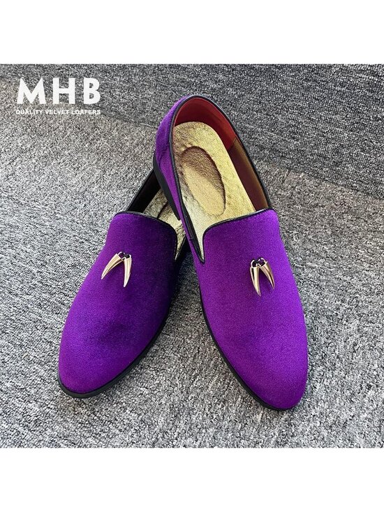 Men\'s Purple Velvet Penny Loafer Slip On Comfortable Tuxedo Party Classic Shoes main image 6